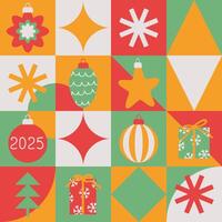 Retro New year 2025 geometric pattern. Christmas background for banner, flyer, label, postcard, sale. Minimal style illustration. vector