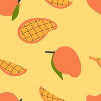 Flat style seamless pattern with mango slices. Perfect art background for banner, card, textile, fabric, paper, sale. Hand drawn illustration. vector