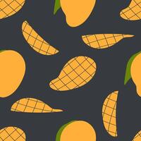 Minimalist style pattern with mango slices. Perfect template for banner, cover, background, card, sale. Hand drawn illustration. vector