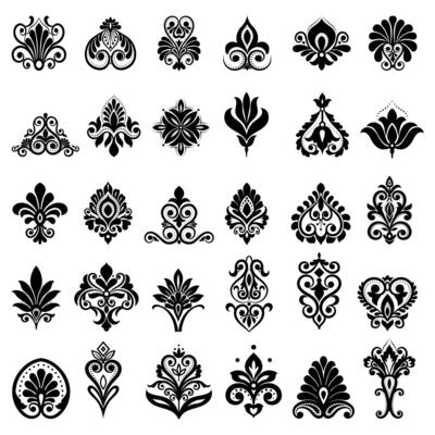 Set seamless damask patterns. Rich ornament, old Damascus style pattern for wallpapers, textile, packaging, design of luxury products