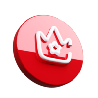A red button with a crown 3d render icon png