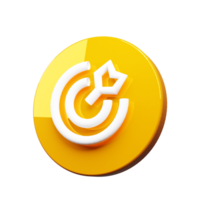 A yellow button with a white arrow 3d render icon png