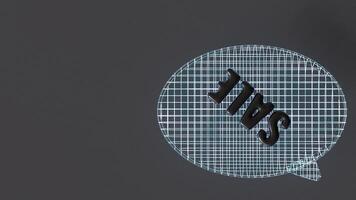 Animated SALE typography in bold black letters centered within futuristic grid speech bubble, on sleek dark background. Perfect for marketing campaigns, promotions and sales-oriented advertisement. video