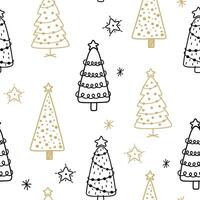 Christmas tree line art pattern. Abstract linear New Year Seamless Pattern. Abstract doodle drawing woods. Hand draw illustration isolated vector