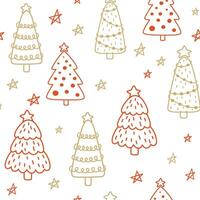 Christmas tree line art pattern. Abstract linear New Year Seamless Pattern. Abstract doodle drawing woods. Hand draw illustration isolated vector