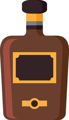 Brown bottle with ornate black and gold label featuring a blank space for custom branding, ideal for showcasing liquor or alcoholic beverage designs