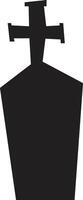 Simple black silhouette of a classic tombstone with a cross, representing death, mourning, and remembrance, isolated on a white background vector