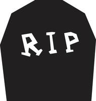 Spooky black tombstone with rip text for halloween celebrations, creating a haunting atmosphere for parties and events. Gothic silhouette on white background adds a creepy touch to graphics vector