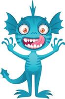 Whimsical, colorful cartoon of a funny blue monster sticking out its tongue and raising its hands cheerfully. Perfect for adding humor to any project vector