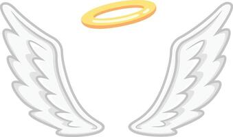White feathered angel wings with a golden halo hovering above, symbolizing innocence, divinity, and a connection to the heavens vector