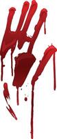 Dripping blood forming a bloody hand print on a white background, creating a disturbing and eerie image of violence, injury, or a scary halloween decoration vector