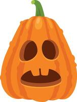 Orange pumpkin carved for halloween showing a frightened expression with wide open eyes and mouth, isolated on white background vector
