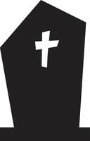 Black gravestone with white cross representing death, religion, and the christian faith, suitable for halloween or religious projects vector