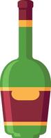 Stylized illustration featuring a green glass wine bottle with a prominent red label and a burgundy colored neck, creating a visually appealing representation of a classic wine bottle design vector