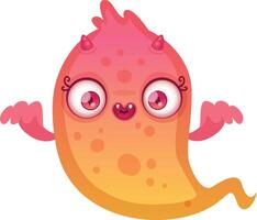 Cartoon monster floating with open mouth, big eyes, small horns, pink hair and wings, in pink and orange gradient color, ideal for children's illustrations vector