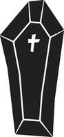 Simple black coffin with white cross evokes themes of death, burial, funeral, and halloween, suitable for projects related to mortality, mourning, or spooky celebrations vector