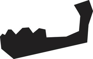 Simple black map silhouette of ajman, the smallest emirate of the united arab emirates, showing its distinctive shape with a jagged coastline and a prominent peninsula vector