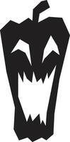 Stylized black and white drawing of a pumpkin with glowing eyes and sharp teeth represents the spooky atmosphere of halloween vector