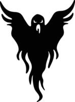 Spooky black ghost flying with open wings and a fiery tail, creating a chilling and eerie atmosphere perfect for halloween projects vector
