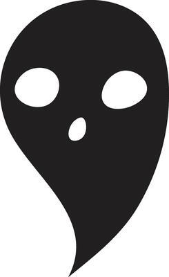 Minimalist illustration of a surprised black ghost floating against a white background, ideal for halloween themed projects