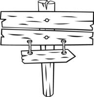 Empty wooden signpost with three planks and a hanging arrow sign pointing right, offering space for custom messages and directions vector