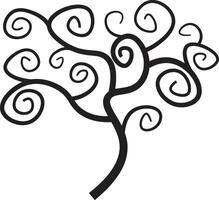 Stylized black and white tree drawing with spiral branches, creating a captivating and elegant look, perfect for nature themed projects vector
