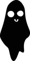 Minimalist illustration of a friendly black ghost floating with large white eyes and a simple smiling face, perfect for halloween projects vector