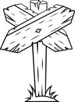 Two weathered wooden planks nailed to a post forming a crossroads sign, ideal for indicating different paths or choices vector