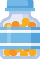 Orange vitamin pills are stored in a transparent glass jar with a blue label and cap, symbolizing a commitment to health and well being vector
