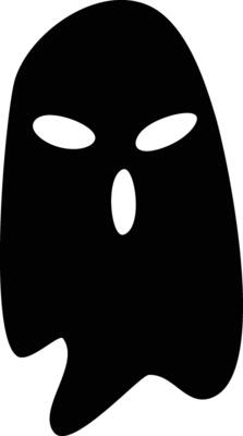 Simple black ghost silhouette floating with white oval eyes and mouth open against a white background, creating a spooky and minimalist halloween design