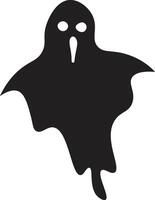 Spooky black ghost with white eyes floats in the dark, mouth open in a scream, perfect for halloween projects. Capture fear and horror with this eerie illustration. Celebrate halloween in style. vector
