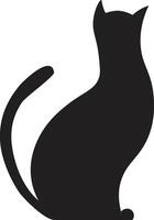 Minimalist illustration featuring a solid black silhouette of a cat sitting with its tail raised and its head tilted upwards, conveying curiosity or alertness vector