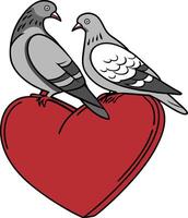 a red heart with 2 pigeons taking it vector
