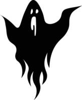 Illustration of a stylized black ghost with open mouth and wavy bottom, floating against a white background, creating a spooky and mysterious atmosphere vector