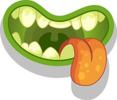 Cartoon illustration of a scary green monster mouth with sharp teeth and a long orange tongue sticking out, ideal for halloween projects vector
