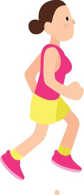 Vibrant illustration of a determined woman running happily, symbolizing strength and wellness
