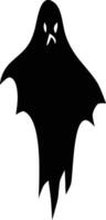 Black ghost silhouette floating against white background, featuring an angry expression, perfect for halloween projects and creating a spooky atmosphere vector