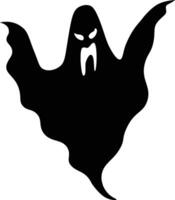 Black silhouette of a menacing ghost floating with glowing eyes and sharp fangs, creating a spooky and eerie atmosphere perfect for halloween projects vector