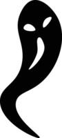 Minimalist illustration of a stylized black ghost, floating against a white background, creating a spooky and mysterious atmosphere vector