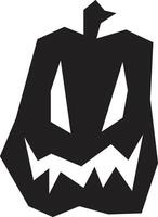Black and white graphic depicting a stylized halloween pumpkin with a menacing grin, set against a plain white backdrop, perfect for holiday themed projects vector