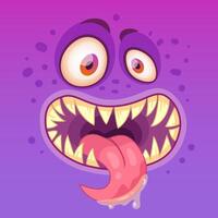 Meet the funny purple monster with big eyes, sharp teeth, and a long tongue. Perfect for halloween. adds fun and spookiness to projects. Ideal for stickers, avatars, posters, and t shirts vector