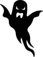 Black silhouette of a spooky ghost flying with its mouth open and a threatening expression, perfect for halloween projects vector