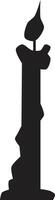 Black silhouette of a burning candle with melted wax creating texture on the sides, isolated on a white background, representing remembrance, celebration, or spirituality vector
