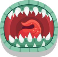 Scary green monster with sharp teeth and a menacing tongue roars in a threatening manner, perfect for halloween or fantasy designs vector