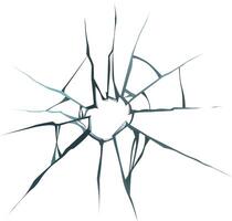 Cracks radiating from a hole in a broken glass surface create a dramatic visual, symbolizing damage, fragility, and the aftermath of impact vector