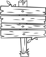 Cartoon drawing of an empty wooden signpost with four blank planks and some grass growing at its base, offering space for custom messages vector