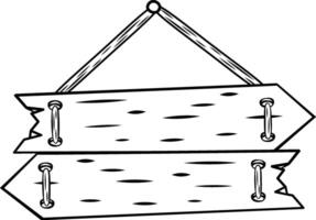 Two weathered wooden arrow signs hanging from a rope, pointing in opposite directions, offering a simple yet evocative representation of choice, decision making, and opposing forces vector