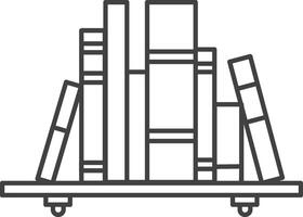 Minimalist line art illustration presents a bookshelf holding a stack of books, offering a clean and modern depiction of literature and organization vector