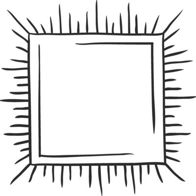 Simple, hand drawn square featuring spiky edges resembling a frame or border, offering a unique and textured visual element