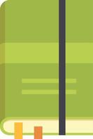 Green notebook with bookmarks and elastic closure for notes, journaling, and planning, perfect for students, teachers, writers, and professionals on the go vector